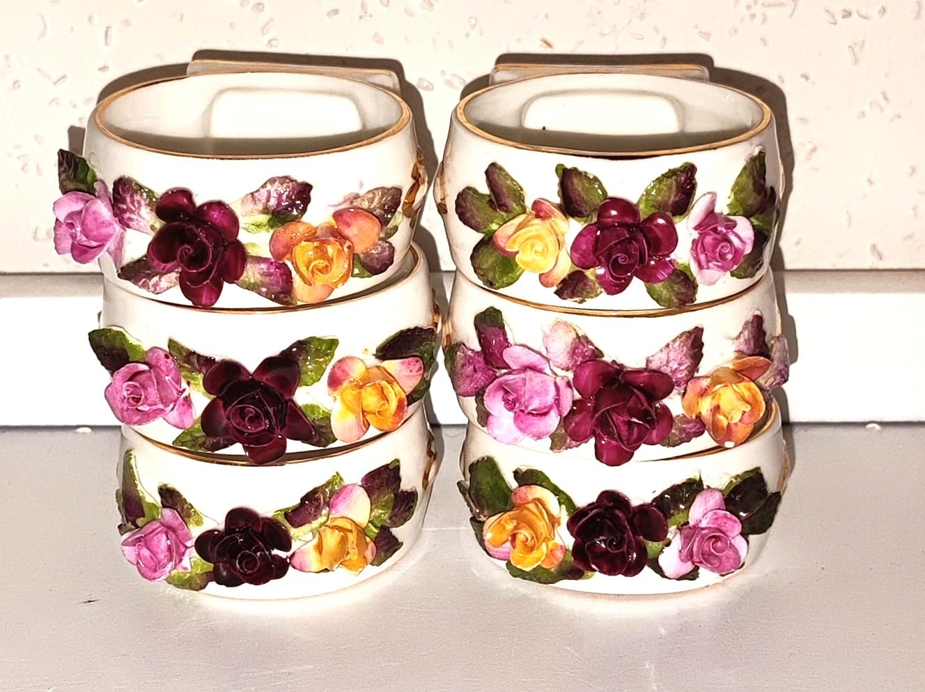 & AngiesStrickZauber : Royal Albert / 6 ronds de serviette/Original/Old Country Roses/Bone China/England