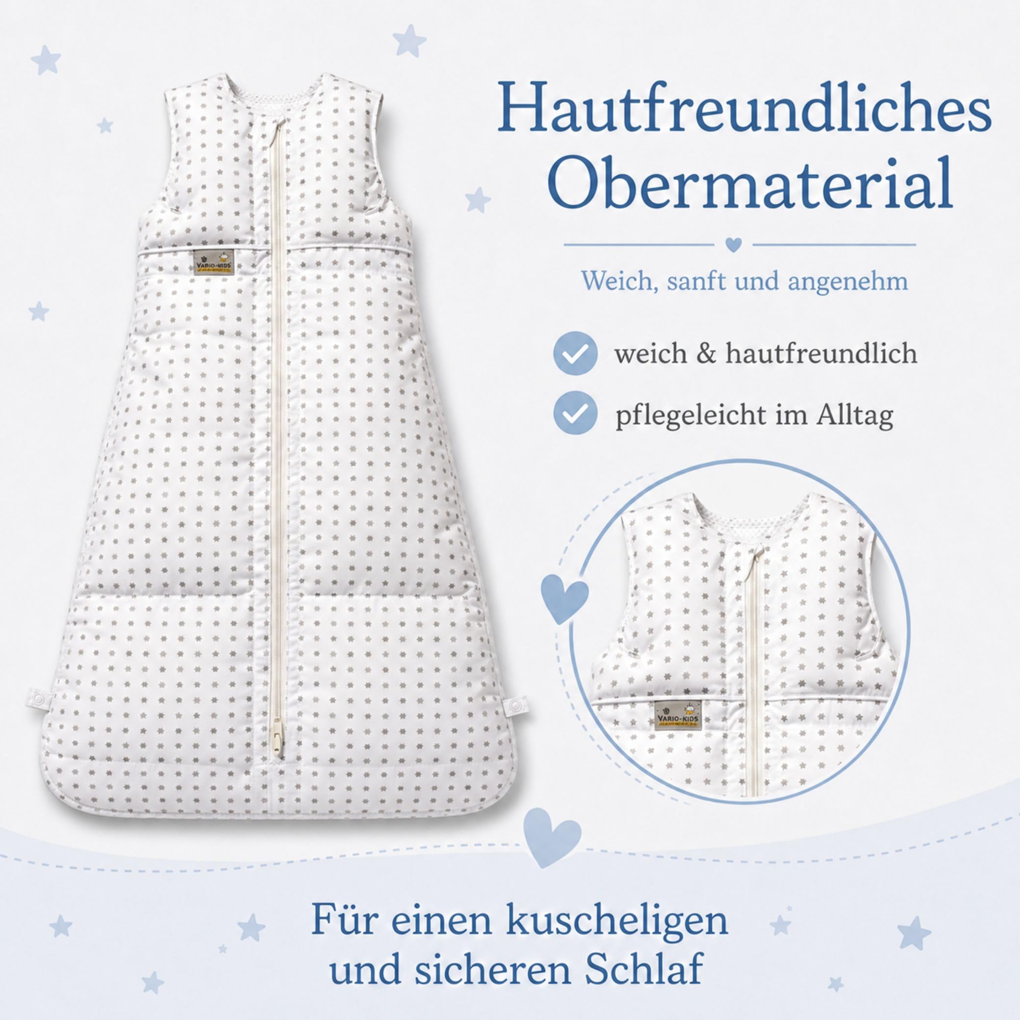 Set ARO Artländer Daunenschlafsack mit Stoffwindel Blaubär/Winterschlafsack längenverstellbar/Baby-Schlafsack mit Premiumdaunen