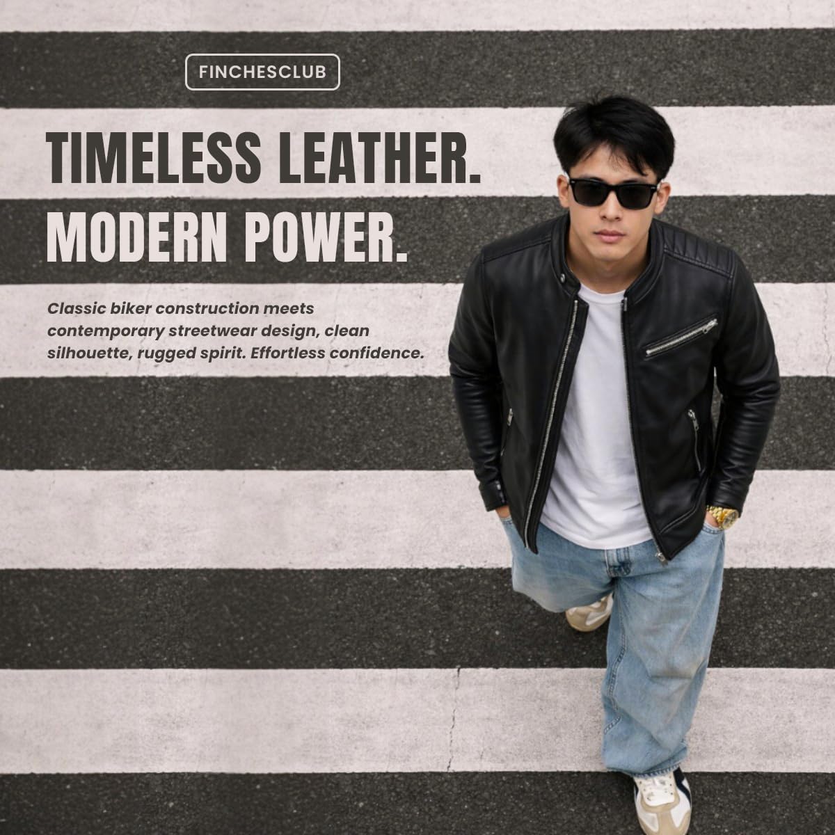 FINCHESCLUB Mens Leather Jacket Cafe Racer Motorcycle Jacket - Black Leather Winter Jacket for Men - Genuine Lambskin Leather - Image 6