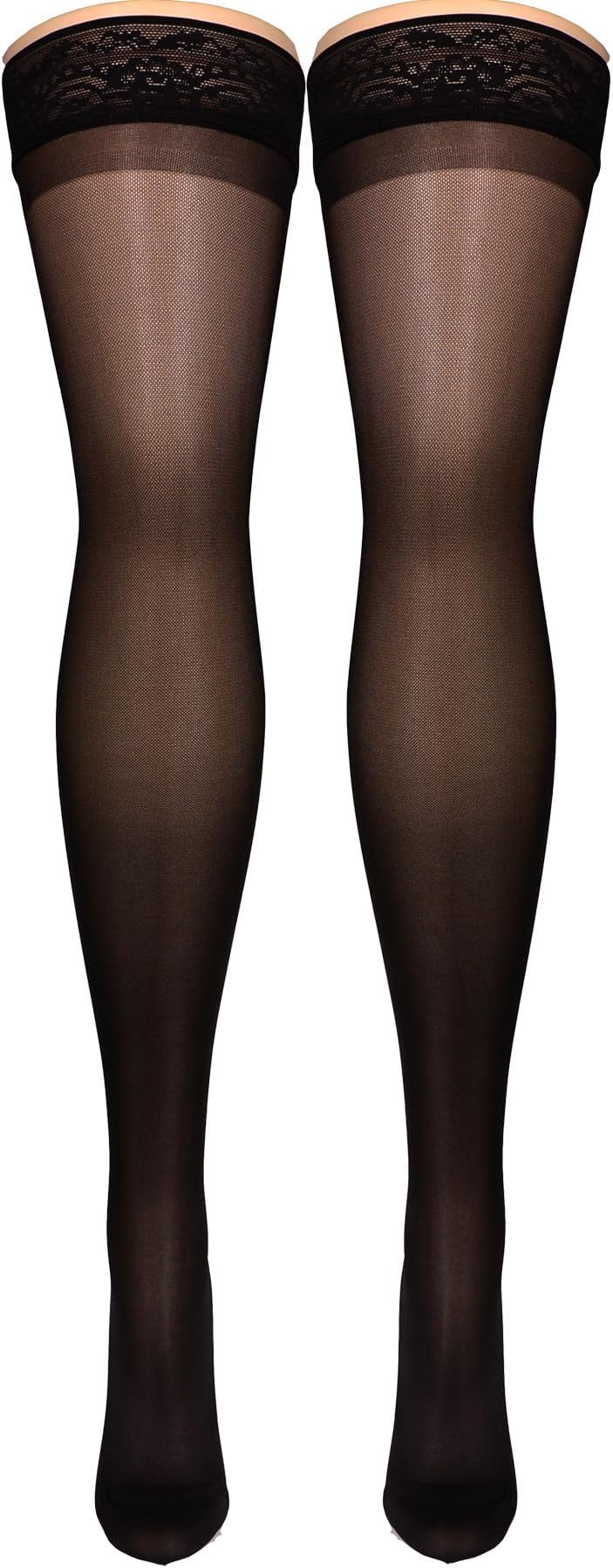 NuVein Sheer Compression Stockings for Women, 15-20 mmHg Support, Medium Denier, Thigh High, Closed Toe, Black, X-Large