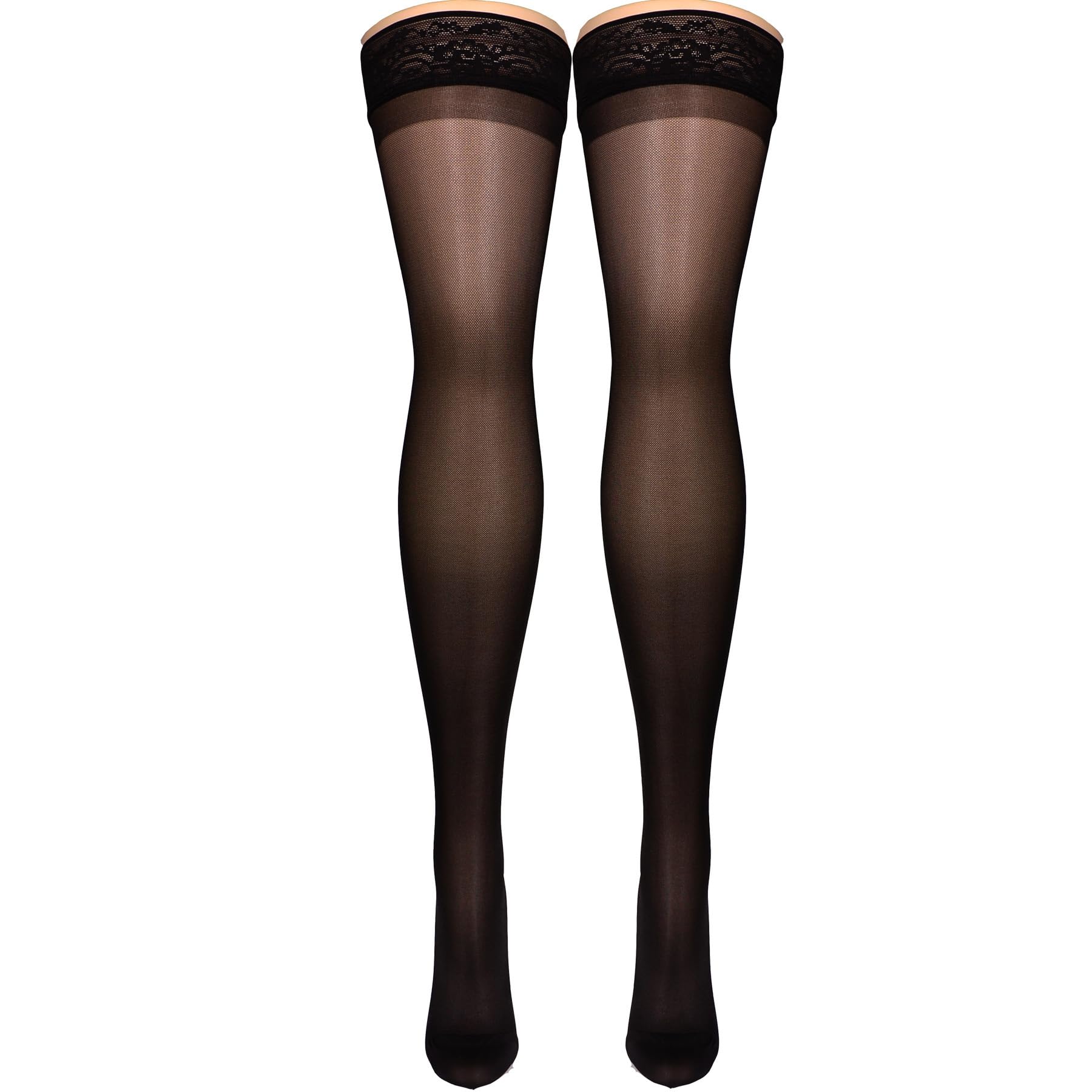 NuVein Sheer Compression Stockings for Women, 15-20 mmHg Support, Medium Denier, Thigh High, Closed Toe, Black, X-Large