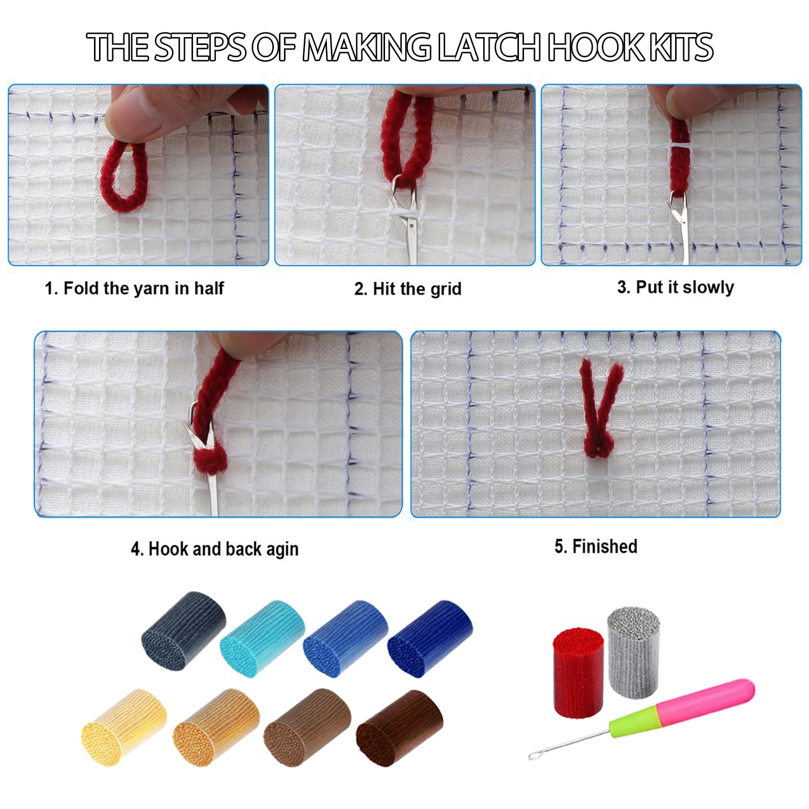 Tappeto Fai Da Te Con Tela Colorata Fveknbhyewng Kit Gancio Di Chiusura Tappeto, Kit Gancio A Chiavistello Tappeto Fai Da Te, Kit Per Kit Latch Hook Fai Da Te 60x90 Cm