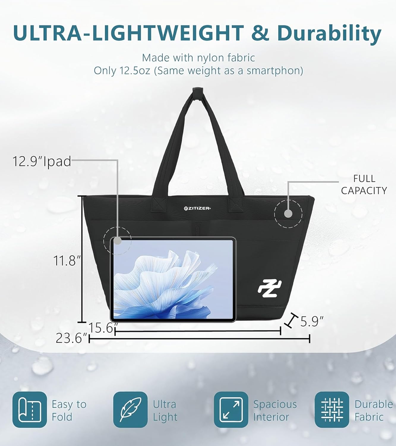 Tote Bag for Women, Lightweight Tote Bag with Compartment Shoulder Bag Handbag for Work,Travel,Gym,Daily Commute | Water-resistant, stain-resistant, Large Capacity, 15'' Laptop Fit, Nylon fabric, Durable Stitching