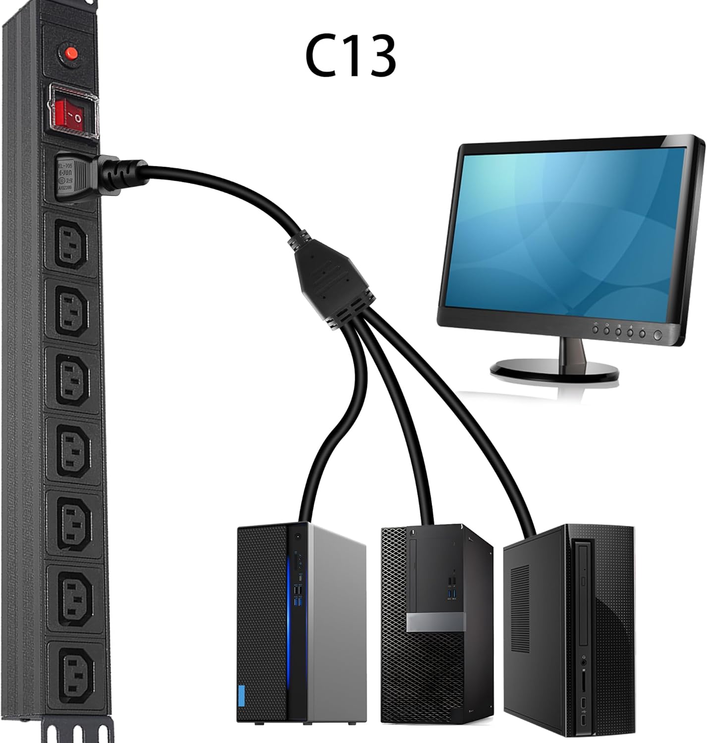 GELRHONR UPS Server C14 to C13 Y Splitter Adapter Extension Power Cable Cord (1 to 3-1M)