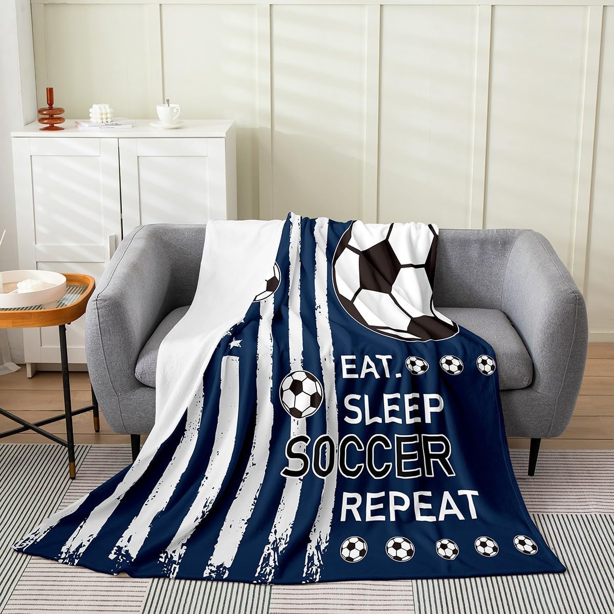 Feelyou Soccer Ball Game Kids All Season,Bed Blanket Queen 90"x90" Football Plush Throw Blanket, Ultra Soft Rugby Sports Flannel Fleece Blanket Flag Print Room Decor Rugby Game
