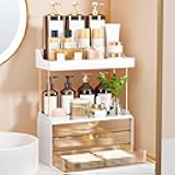 3 Drawers Makeup Organizer - 5 Tier Bathroom Organizers and Storage, Versatile Perfume Vanity Organizer, Ideal for Cosmetic, Large Skincare, Face Mask, Office Supplies, Amber
