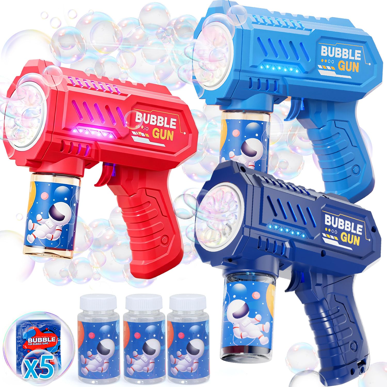 3 Pack Bubble Gun Toys for Kids 3-8 Year Old: Bubble Machine Bubbles Maker Blower Electric Bubble Guns Gifts for 3 4 5 6 7 8 Years Old Boys Birthday Presents Garden Outdoor Party Bubbles for Kid