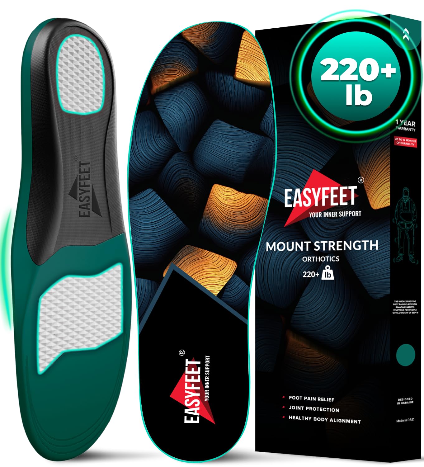 220+ lbs Plantar Fasciitis High Arch Support Insoles Men Women - Flat Feet Orthotic Inserts Standing All Day - Work Boot Shoe Insoles - Shoe Sole Flat