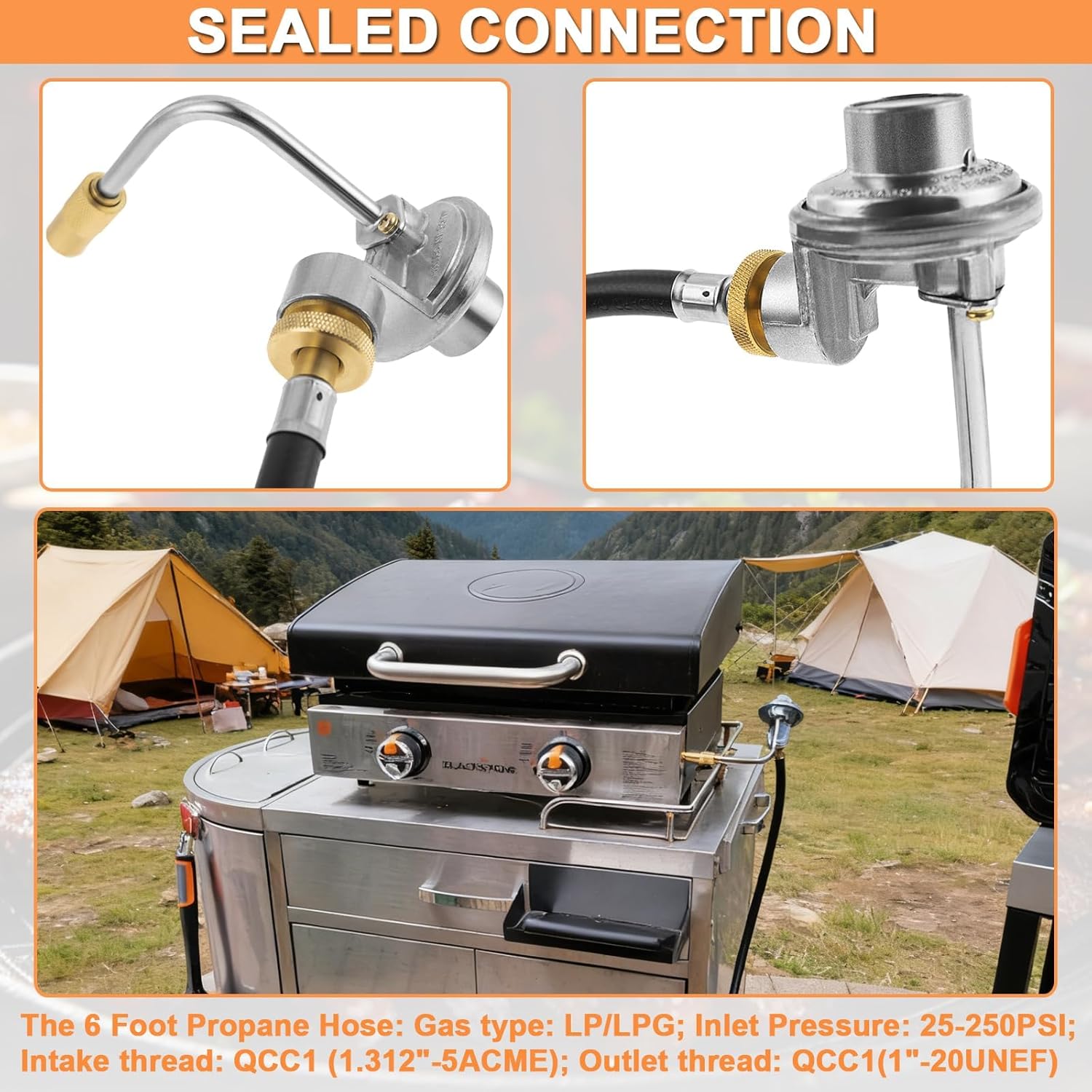 6FT Propane Adapter Hose, 1lb to 20lb Converter w/Gas Regulator Replacement Parts for Blackstone 17", 22" Tabletop Griddle Conversion Kit,Pit Boss PB336GS 2 Burner Tabletop Gas Griddle &Dash Griddles