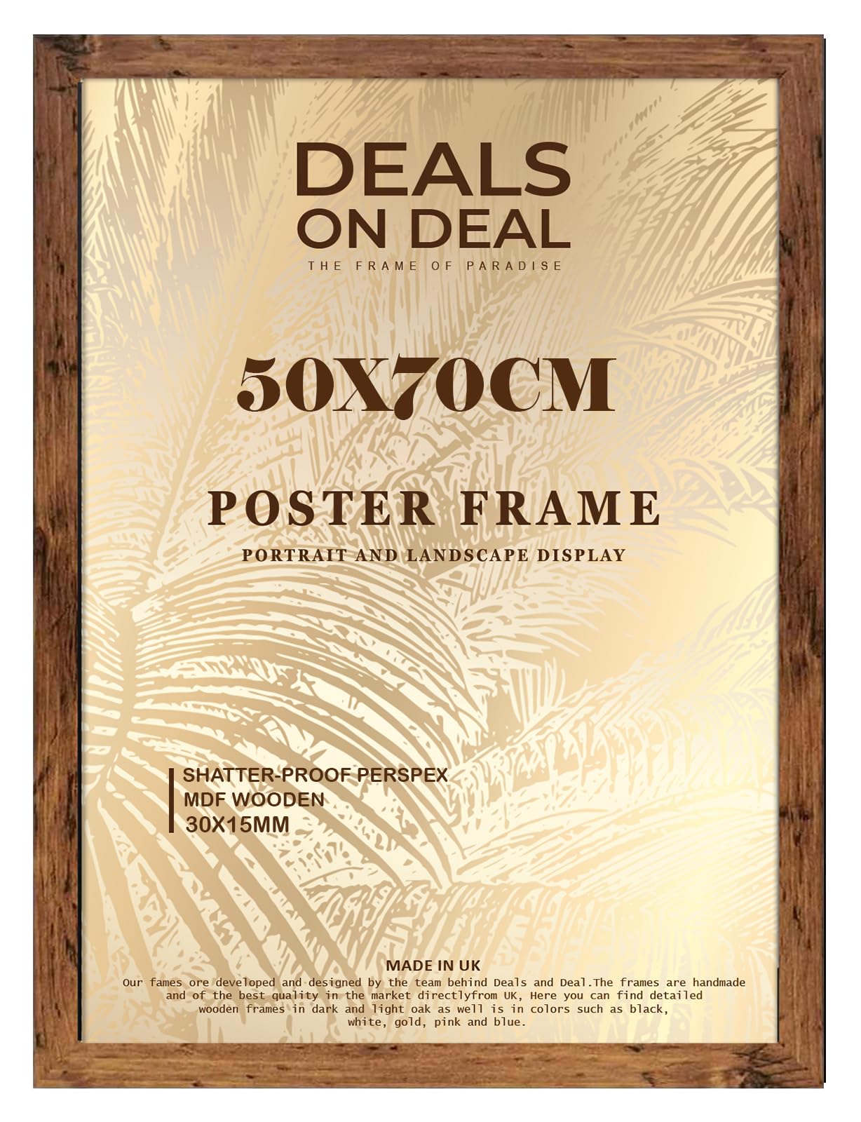 DEALS ON DEAL® Modern Large Poster Frame 50x70cm Mdf Wooden Picture Frames 70cm x 50cm for Jigsaw Puzzles/Shatter-Proof Front Vertical/Horizontal Mounting For Home & Office Décor-Rustic