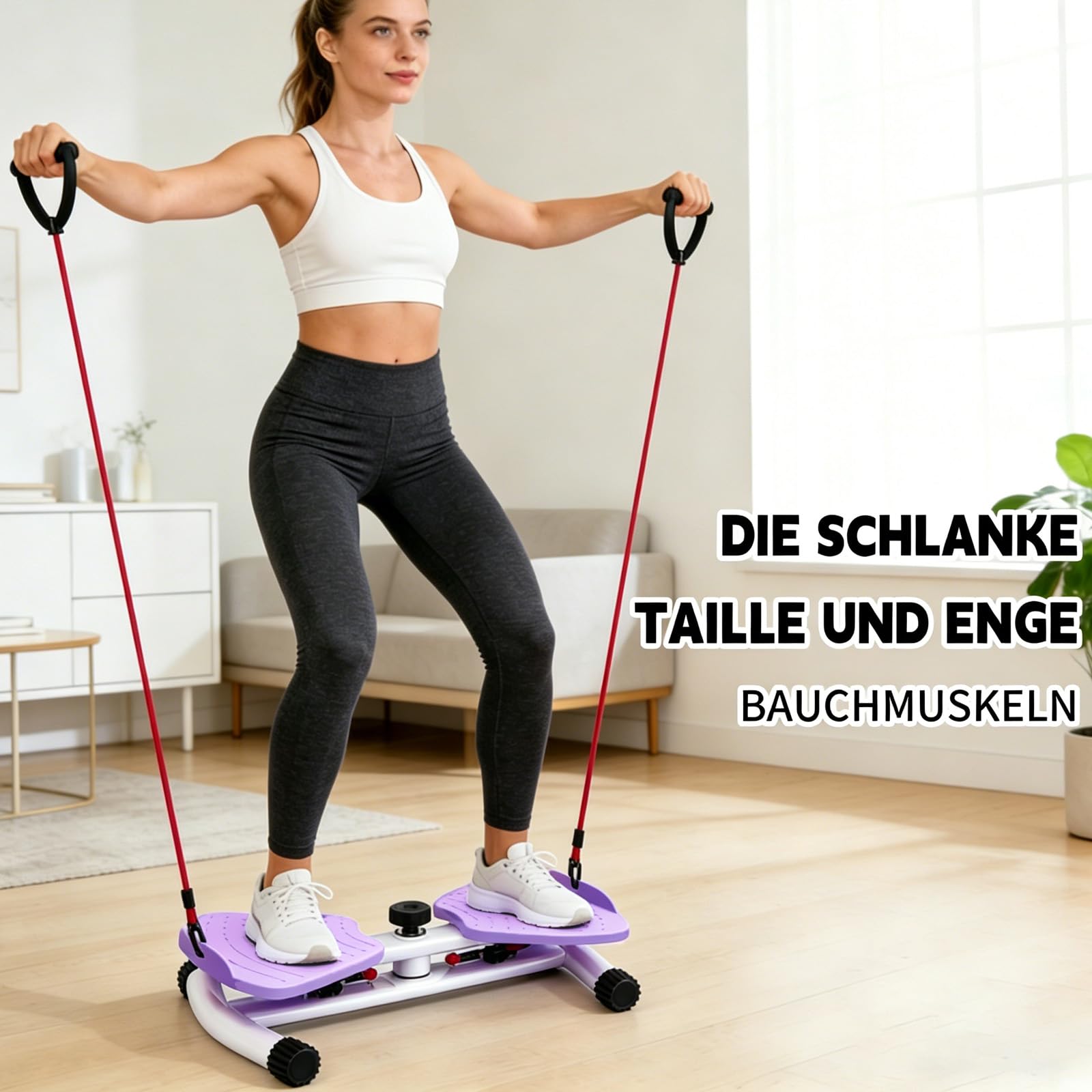 Pilates Board, Hüfttwister Bauchmuskeltrainer, Twist Waist Disc Borad mit 2 Widerstandsbändern für Core-Training, Schlanke Taille (Lila)