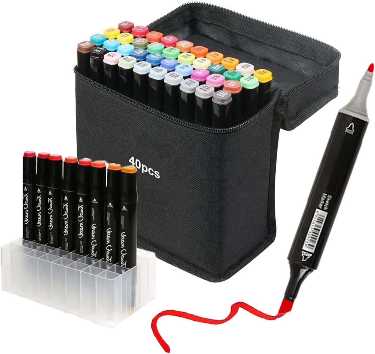 Obundi 40 Colours Markers Set Dual Tips Marker Pens Broad