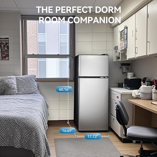 Miniatura 6 de Refrigerador de 4.0 pies cúbicos con congelador, refrigerador de doble puerta con termostato de 6 niveles, luz LED, estantes de vidrio ajustables