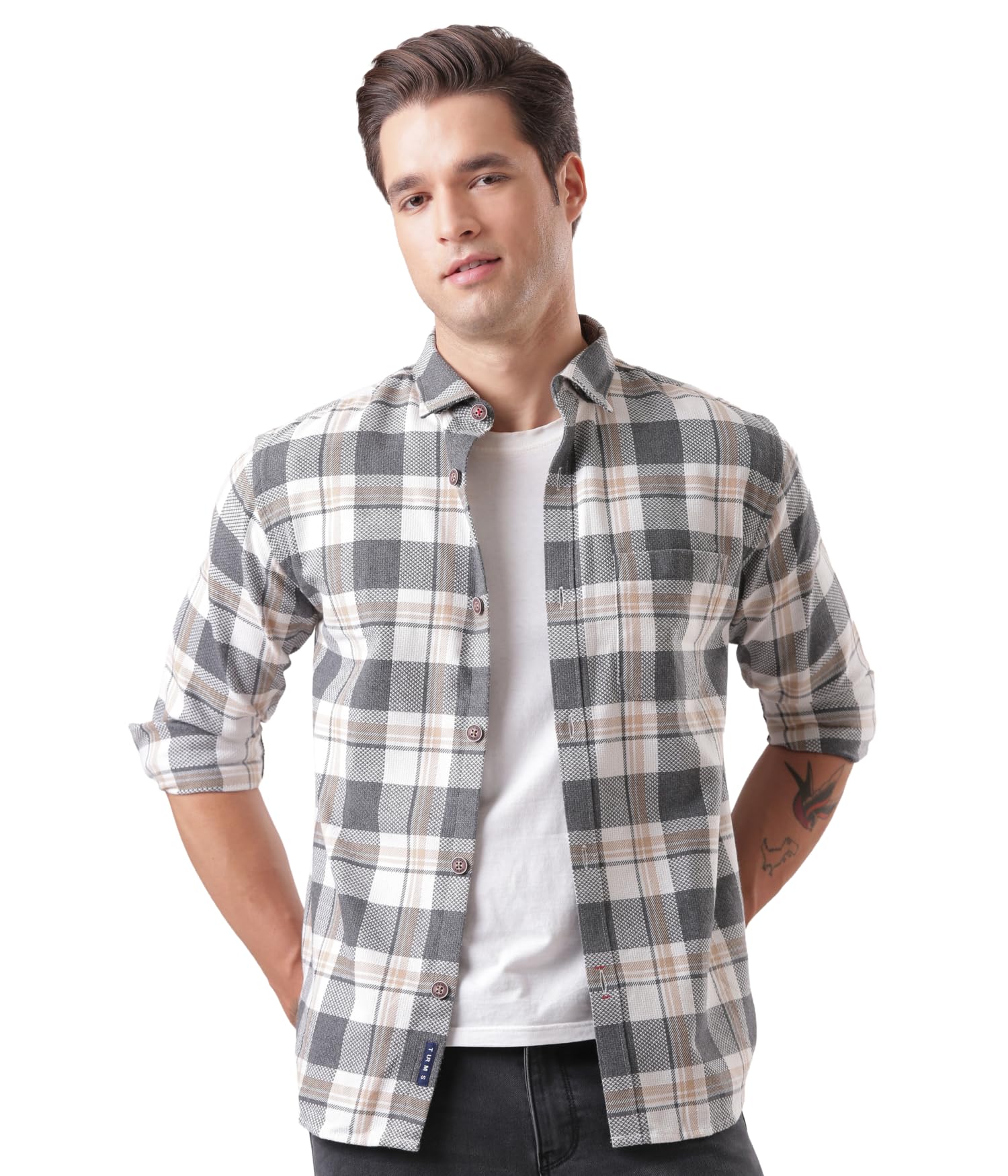 turms Men's Anti-Odor Casual Checks Shirt, Moisture Control and Wicking, Button Down Collar, Cool Tech Cotton Fabric, Full Sleeve-picture-13