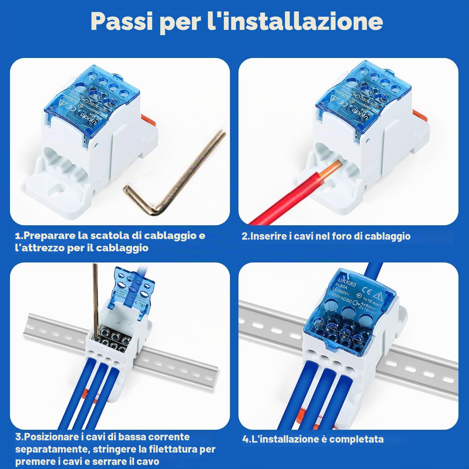 Jadeshay Morsettiera Distribuzione UKK-80A Morsettiera DIN 1 Ingresso 6 Uscite 80A con Coperchio Trasparente per Montaggio su Guida DIN