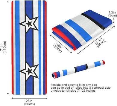 White Red Blue Stripe Star yoga mat non slip for home gym printed, natural rubber non slip, with carrying bag tapete para ejercicio 71x26 inches 1 MM