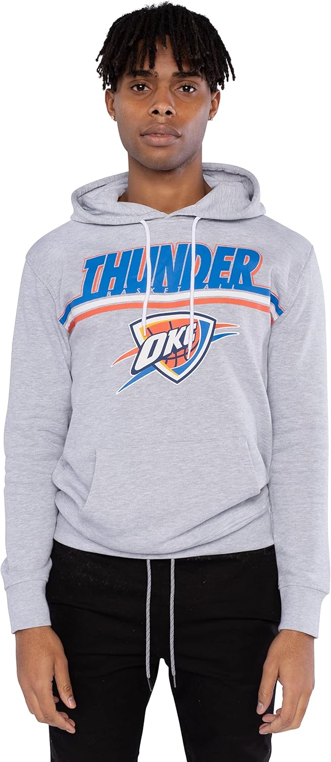 Ultra Game Men's NBA Official Fleece Hoodie Pullover Sweatshirt Primo Metallic, Oklahoma City Thunder, Heather Gray, XX-Large
