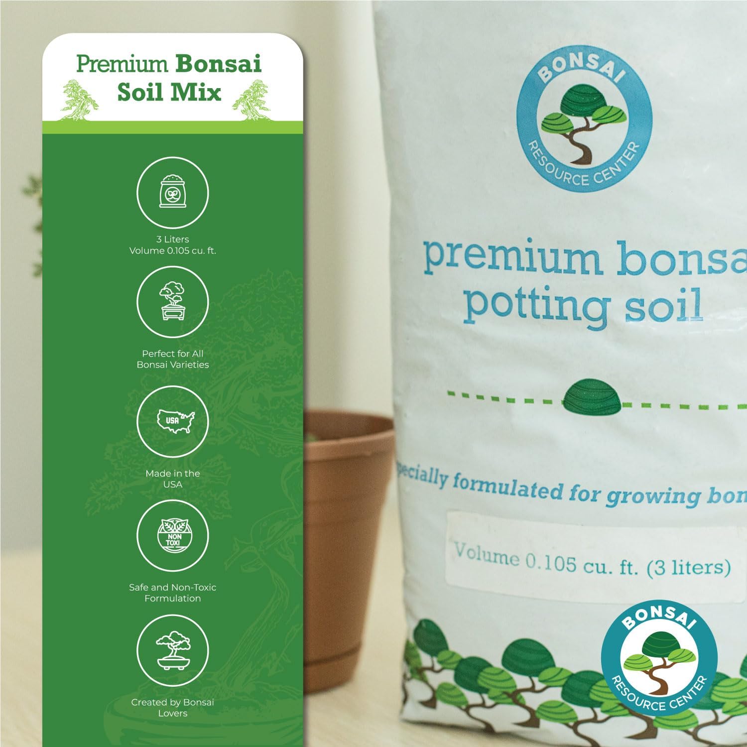 100% Organic Bonsai Soil – All-Natural, Well-Draining Potting Mix for Healthy Bonsai, Succulents, Cactus & Kokedama | Pumice, Akadama, Bark | Made in USA | 3L Bag