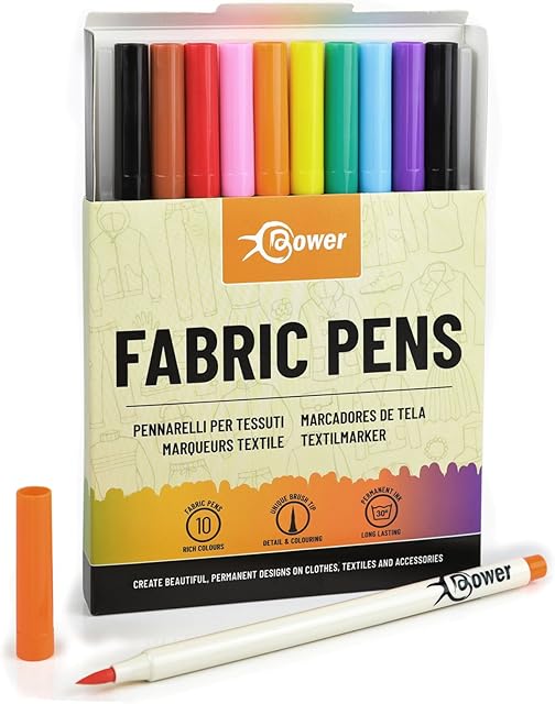 Fabric Pens Permanent Fabric Markers  Vari-Detail Nib - A Unique Pen to Decorate T-Shirts, Baby Clothes, Textiles, Canvas Shoes, Tote Bags, School Uniform Name Labels Tags Colour & Craft - by Bower