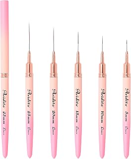 5Pcs Premium Nail Art Brushes Kit - Slim Detail/Dotting/Liner Tools for Acrylic, Gel & Designs (5/10/15/20/25mm) - Salon Quality Gradient Pink Set