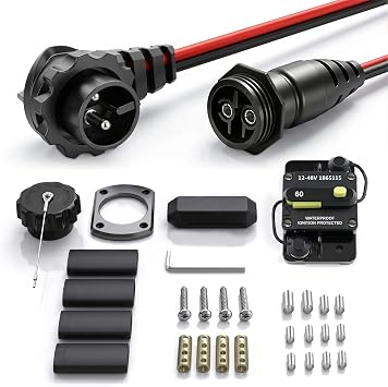 1865120 MKR-28 Trolling Motor Plug & MKR-27 60A Circuit Breaker Compatible With Minn Kota Freshwater and Saltwater Trolling Motors 12V/24V/36V/48V