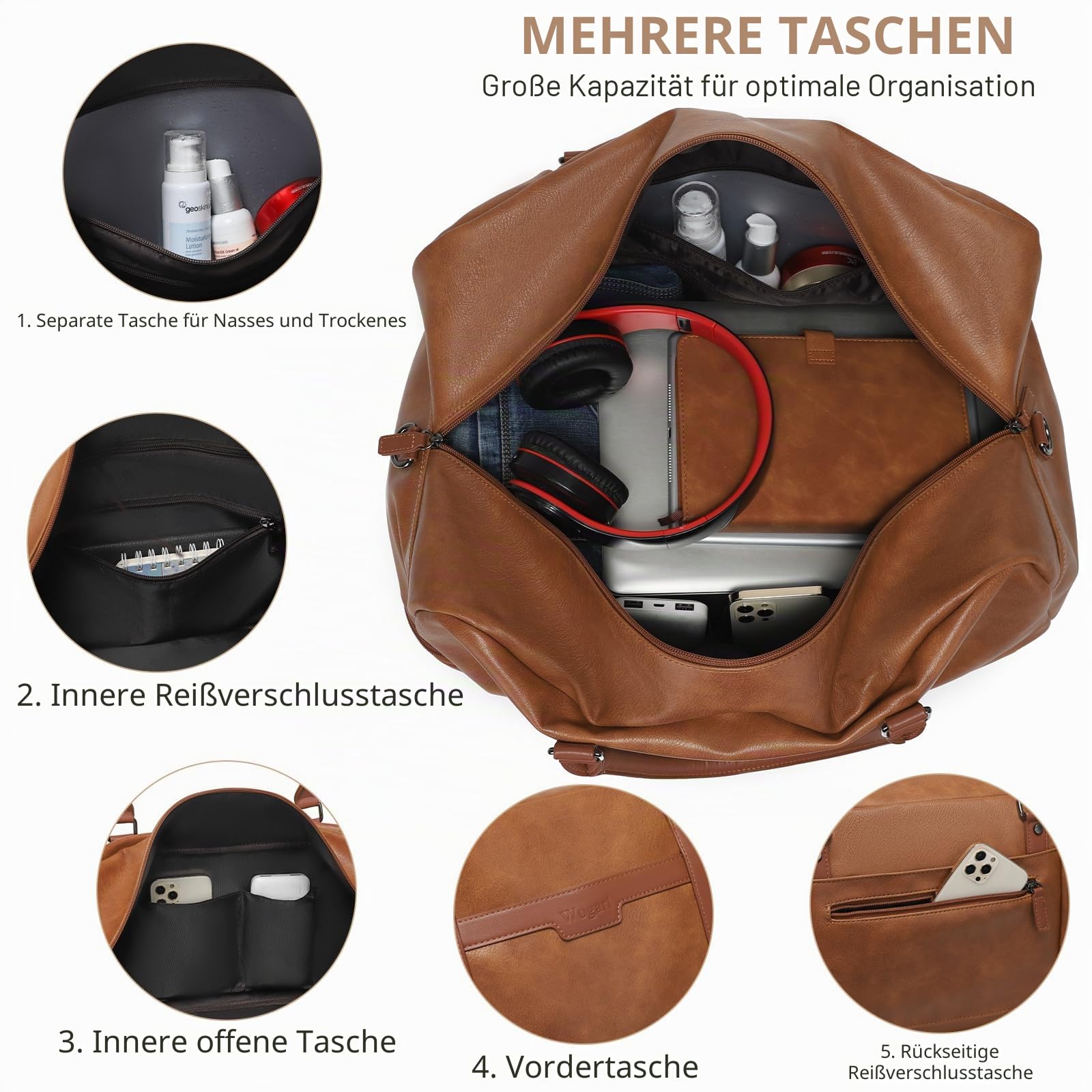 Wogarl Weekender Bag für Damen und Herren, große Übernachtungstasche, Reisetasche