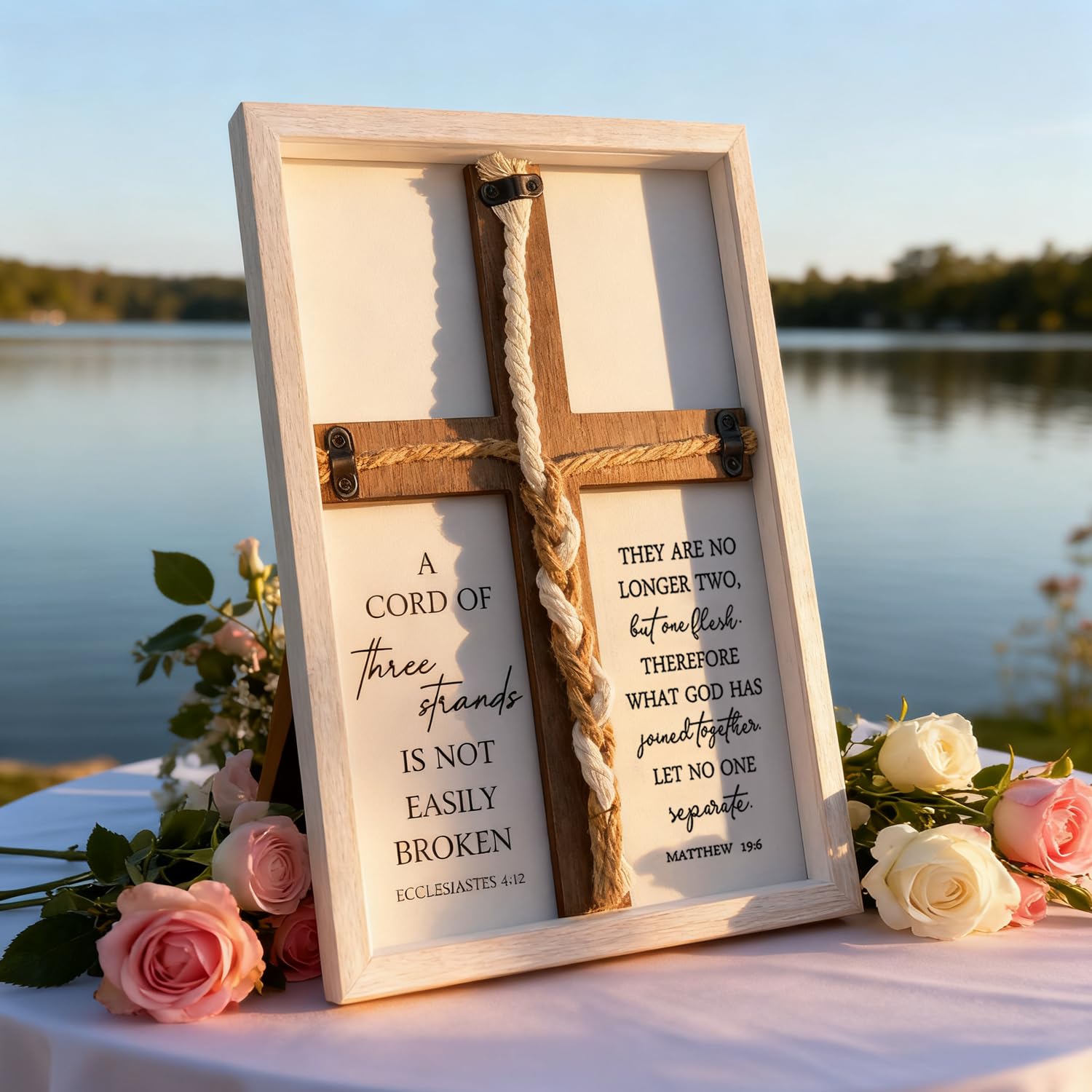 Hochzeitsschild "A Cord of Three Stränge", 38,1 x 25,4 cm, Weiß