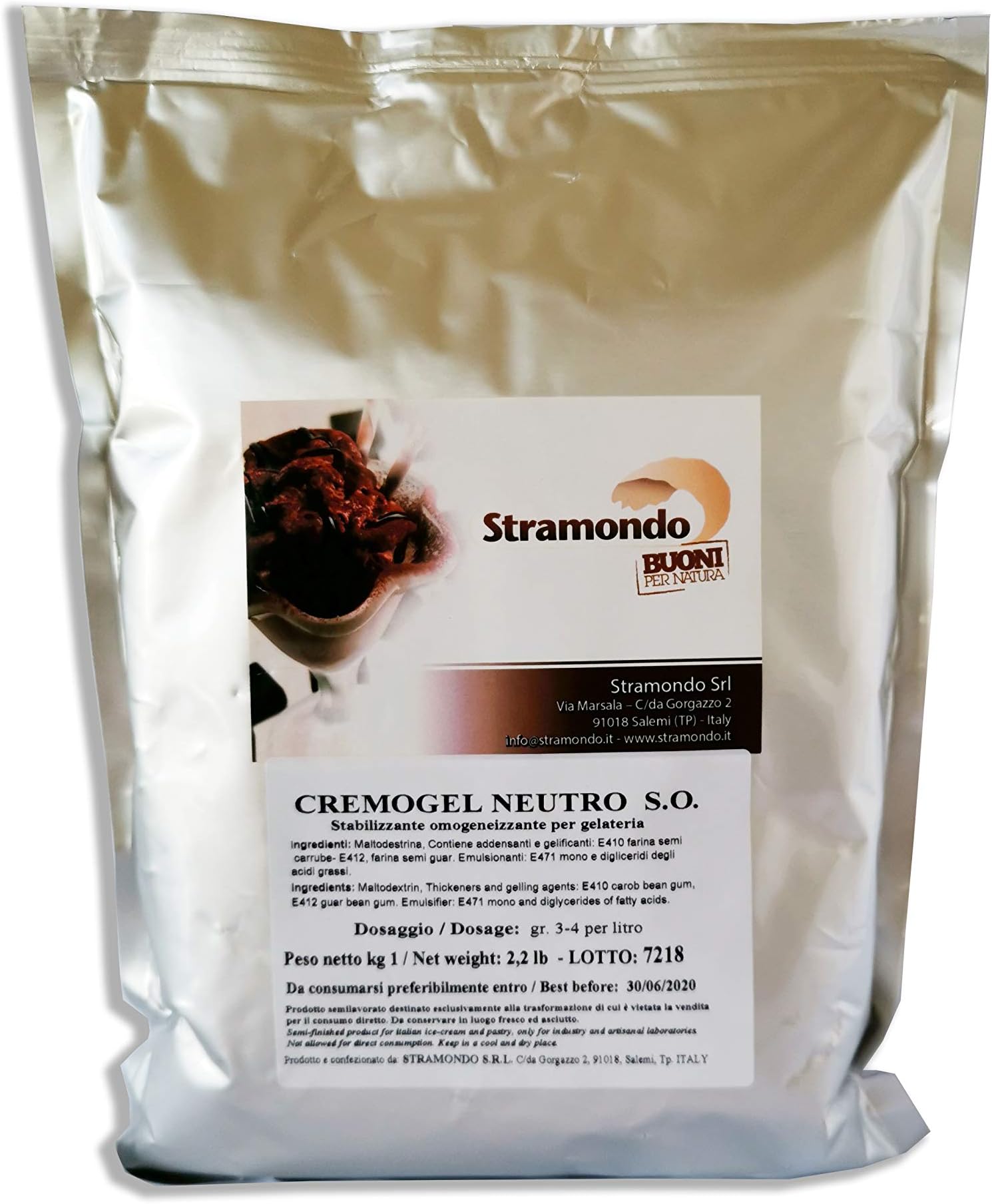 Ice Cream Stabiliser and Improver in Powder for Gelato - with Carob and guar Seed Flour - 1 KG - Made in Italy