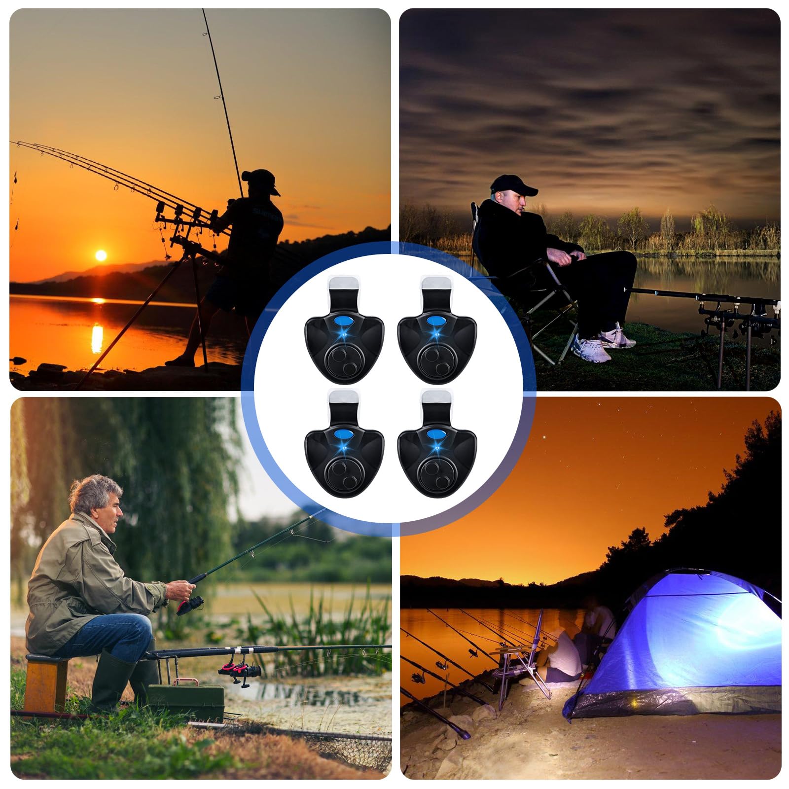 BORDEAG Segnalatore di abboccata elettronico, 4 pezzi Segnalatore di abboccata da pesca, Segnalatore di abboccata sensibile da pesca con indicatore luminoso LED, Segnalatore di abboccata elettronico