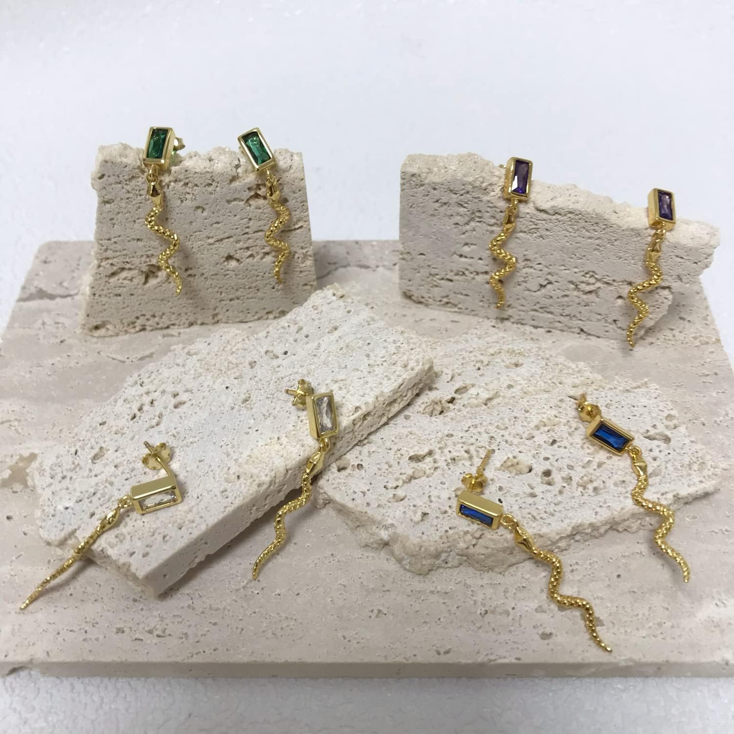 Sterling Silver Needle Snake Stud Earrings Female Cubic Zircon Retro Vintage Snake Shaped Animal Drop Earrings