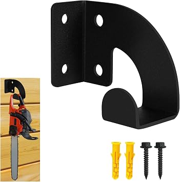 Ertuohg Chainsaw Hanger, Heavy Duty Chainsaw Wall Mount Holder, Organizer Mounted Chainsaw Rack, Chain Saw Hanger for Garden, Garage, Workshop, Black Metal