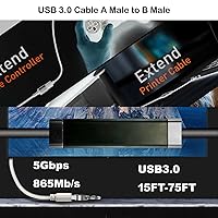 Vista 6 de Extensor USB 3.0 de 50 pies, cable extensor USB (macho A a macho B) compatible con cámaras web, cámaras, teléfonos, concentradores USB, ratones