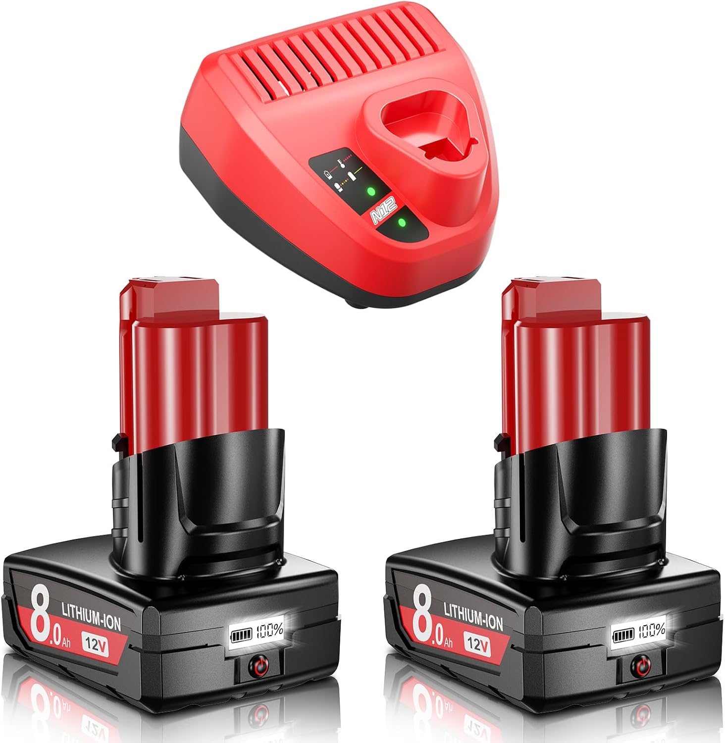 2Pack 8.0Ah Replacement Battery for Milwaukee M12 Charger Kit 12V Lithium Batteries with LCD Display Compatible with 12 Volt 48-11-2420 48-11-2401 48-11-2402 48-11-2430 48-11-2440 Cordless Power Tools