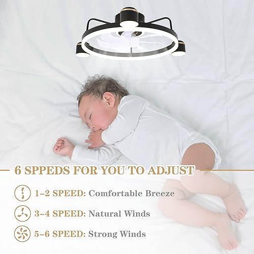 Vista 7 de Bella Depot Ceiling Fans with Lights, Low Profile Ceiling Fan with Light, Flush Mount LED Ceiling Fan with Dimmable LED Lights, Reversible Blades