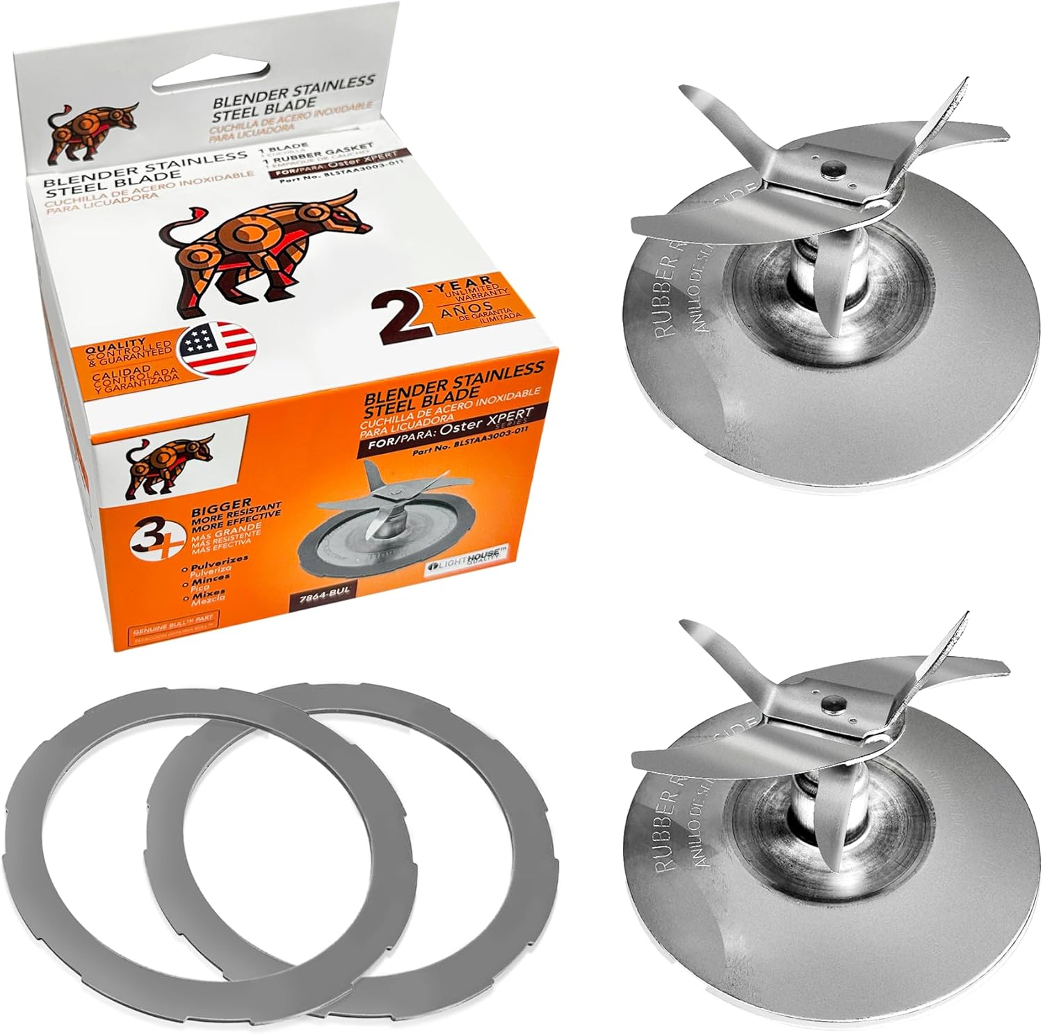 Replacement Blade Compatible with Oster Pro 1200 Blenders with O-ring Rubber Gasket 2 PACK