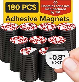Peel-&-Stick Flexible Adhesive Magnets – 180 pcs (0.8"x0.08") Magnetic Dots for Office Supplies, Whiteboard, Crafts, Fridge, & School Projects