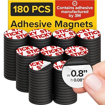 Peel-&-Stick Flexible Adhesive Magnets 180 pcs 0.8"x0.08" Magnetic Dots for Office Supplies, Whiteboard, Crafts, Fridge, School Projects