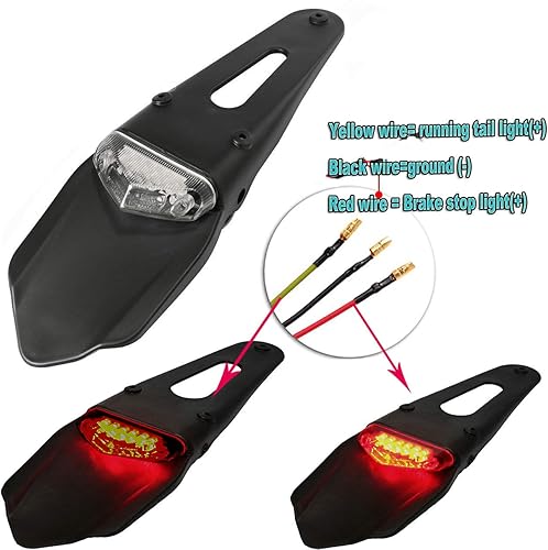 Miniatura 10 de Soporte universal de guardabarros trasero de 12 V, luces LED de freno para Honda, Yamaha, motocicleta todoterreno personalizable, MX Dual Sport Pit