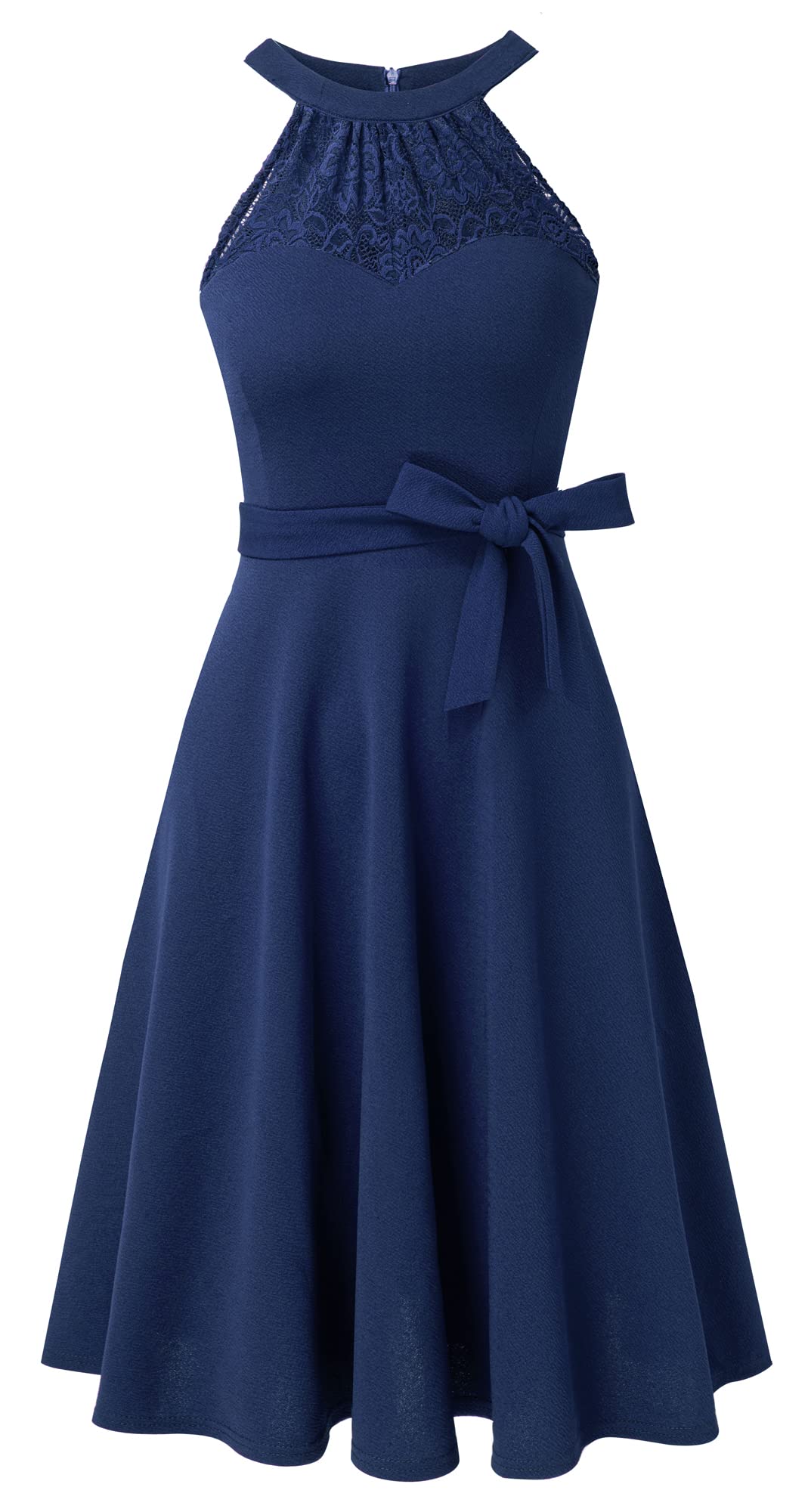 HOMEYEE Damen Vintage 50er Rockabilly Schulterfrei Bestickte Spitze Cocktailkleid A283