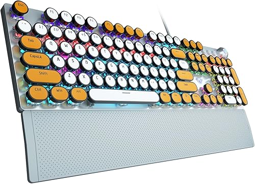 AULA F2088 - Teclado mecánico estilo máquina de escribir, retroiluminación LED arcoíris, interruptores azules clicky, reposamuñecas extraíble,