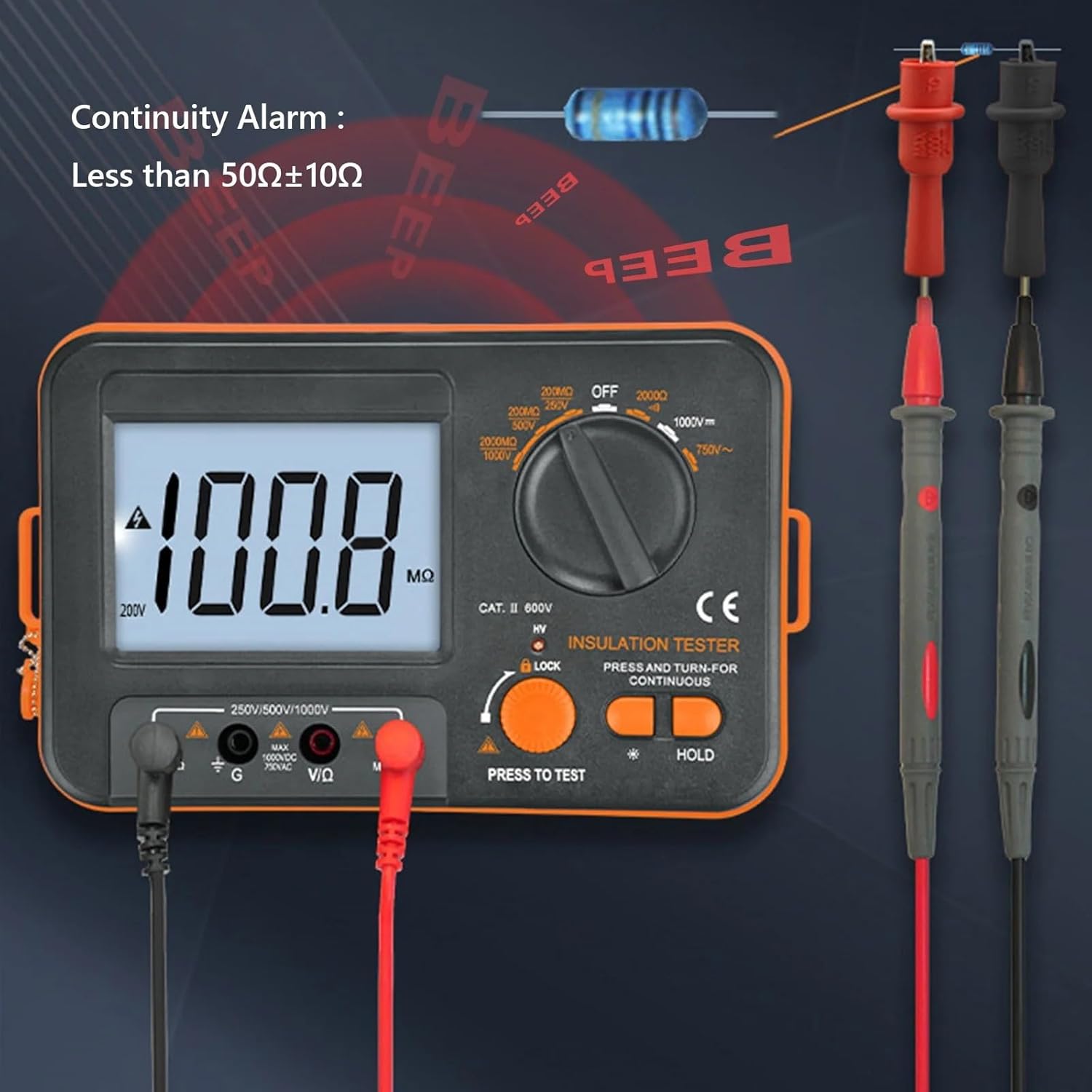 Digital Megometer Meter Insulation Tester DCV ACV Resistance 0-2000M High Voltage Portable Multimeter DC 250/500/1000V AC 750V Measuring inductance
