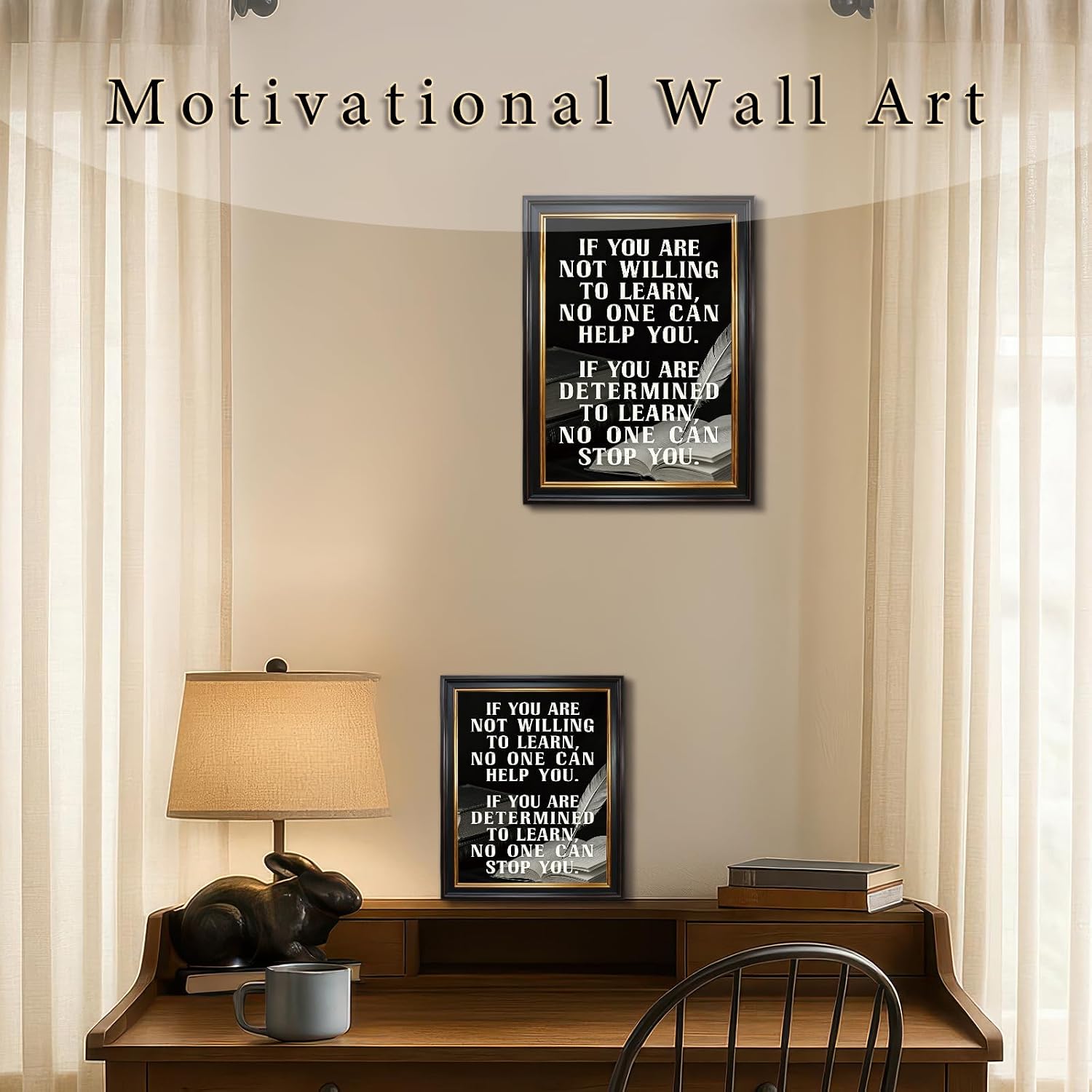 BZRVBQ Framed Motivational Wall Art, Decorative Canvas Prints for Office Home Decor, Inspirational Quotes Poster with Vintage Gold Frame 9X11 Inches - Determination to Learn image 3