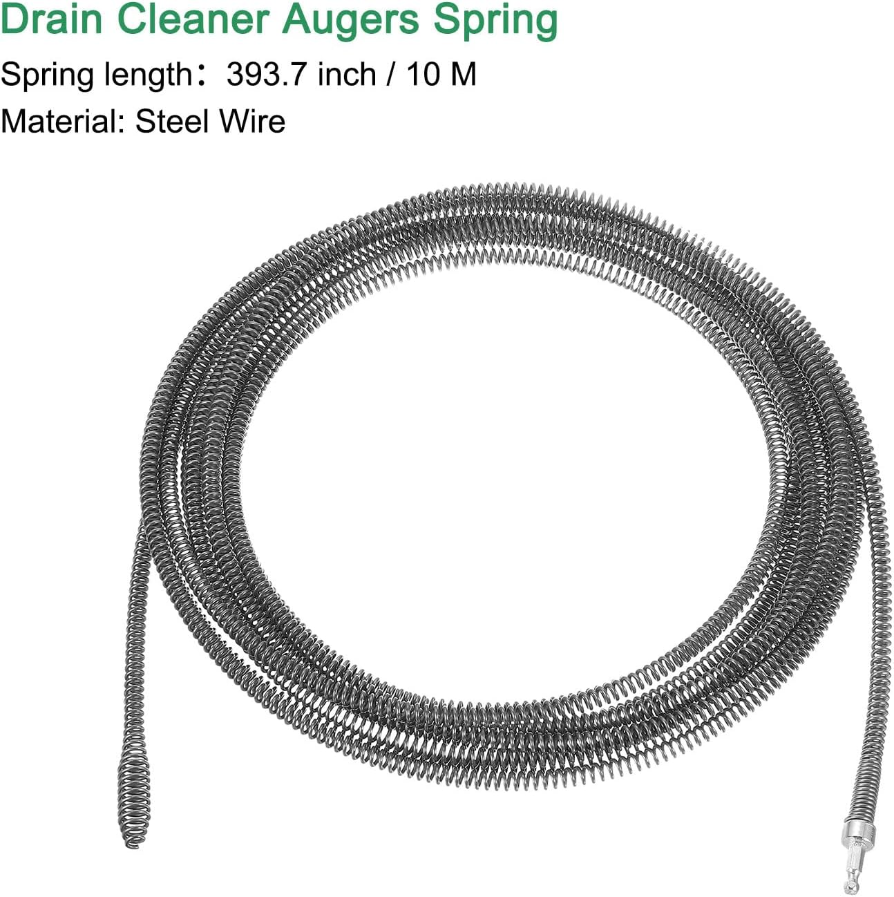 uxcell 1 Pcs Drain Clog Remover 393.7 inch 10M 10mm Thick, Drain Augers Hair Remover Spring Cable with Electric Drill Connector, Plumbing Snake for Kitchen Sink, Bathtub Drain Toilet
