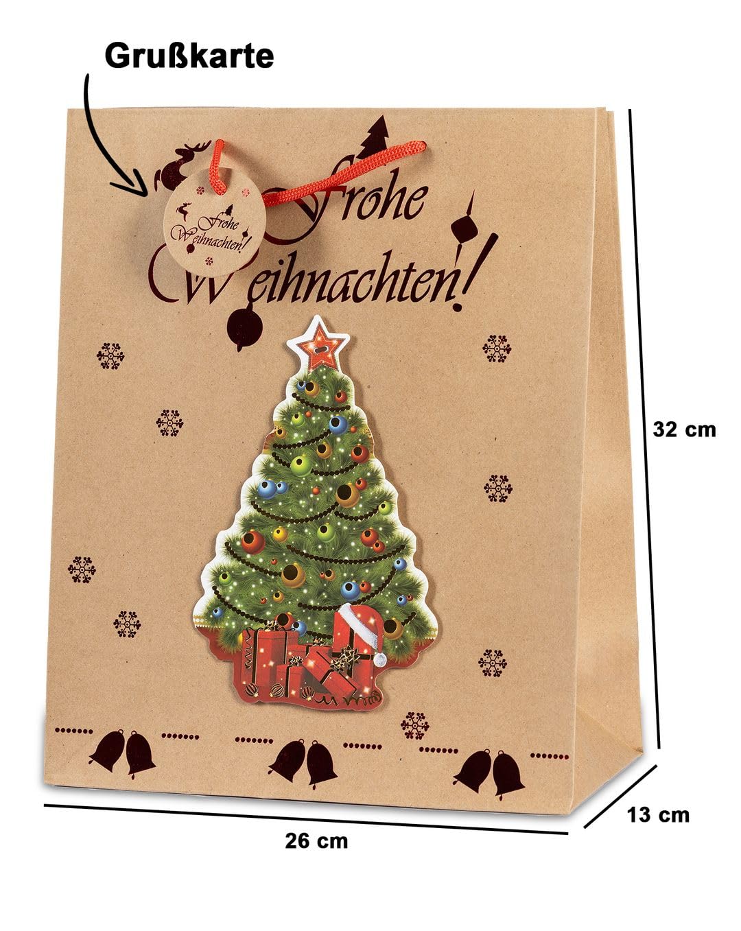 Laro Premium Line Geschenktüten Weihnachten/Kraftpapier/3D/Glanzbilder 10/20/40/100stk Größe: H 32 x B 26 x T 13 x cm Large, Anzahl:100, Muster Tüten:Weihnachten Kraftpapier 3D Glanzbilder