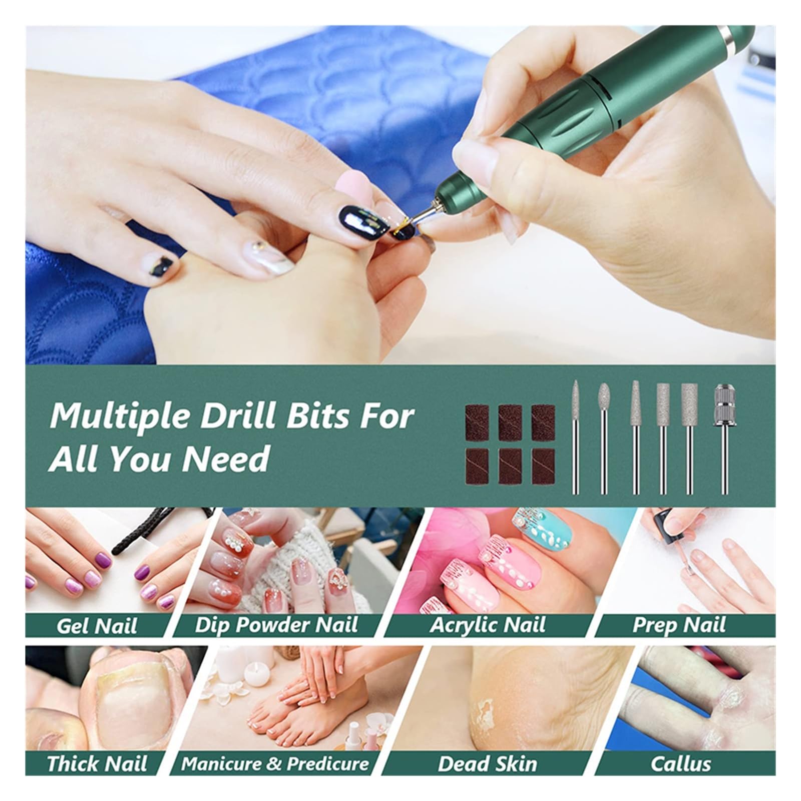 Trapano elettrico per unghie, 45000 giri/min, macchina per manicure ricaricabile con display LCD, set portatile senza fili per nail art, strumenti professionali per unghie, argento