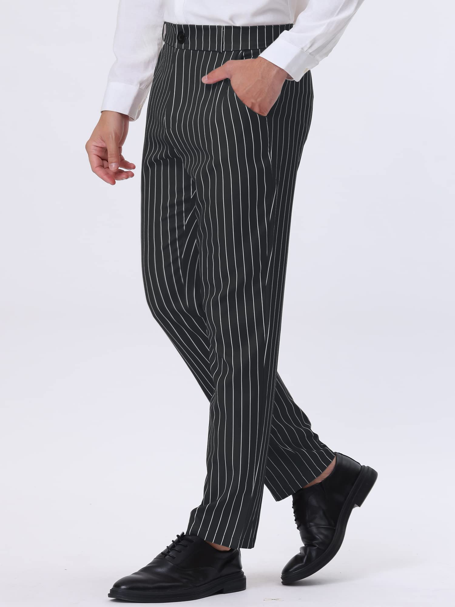 Lars Amadeus Pantalones de vestir a rayas para hombre, ajuste recto, bloque de color, pantalones de traje de trabajo para oficina