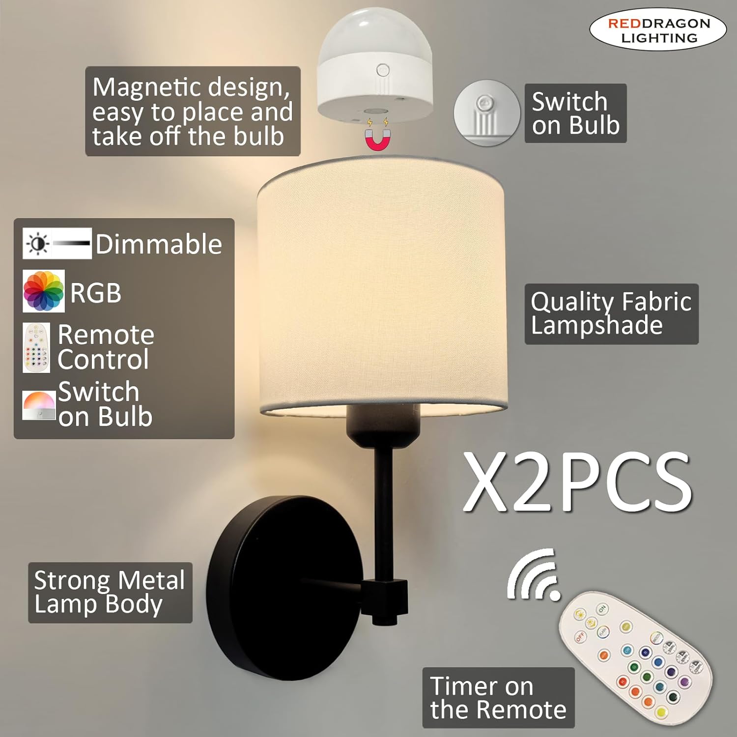 No Drill Peel and Stick Cordless Rechargeable Wall Sconces Battery Operated, Set of 2 Easy Install No Wiring Adhesive Wall Lights Home Decor Sconces for Living Room, Bedroom, Pictures (Black, 2-Pack)