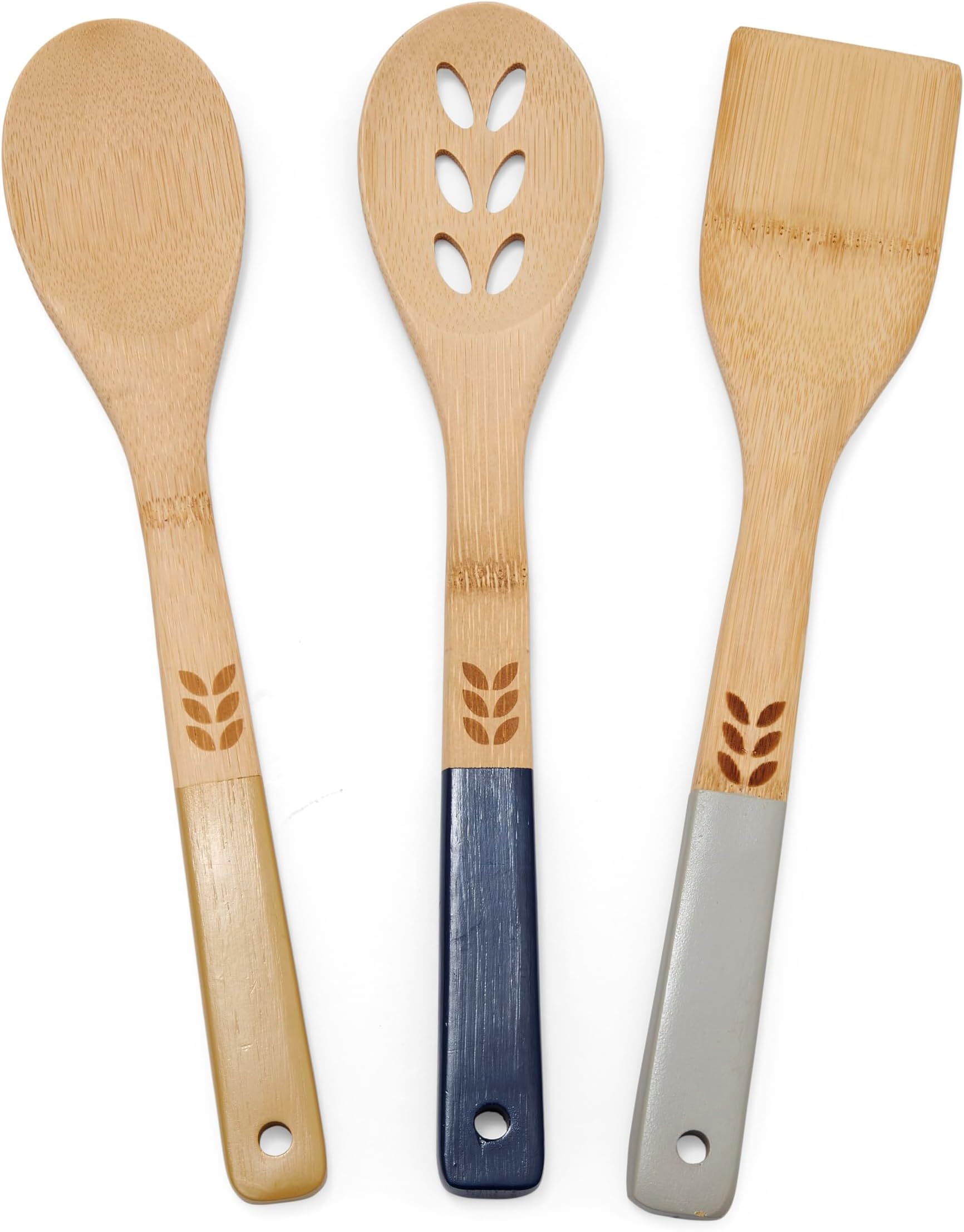 Cooksmart British Designed Bauhaus Geo Bamboo Wooden Spoon Set of 3 | Wooden Cooking Spoons Set Made from Bamboo | Lovely Designed Wooden Cooking Utensils Set for Everyday Cooking