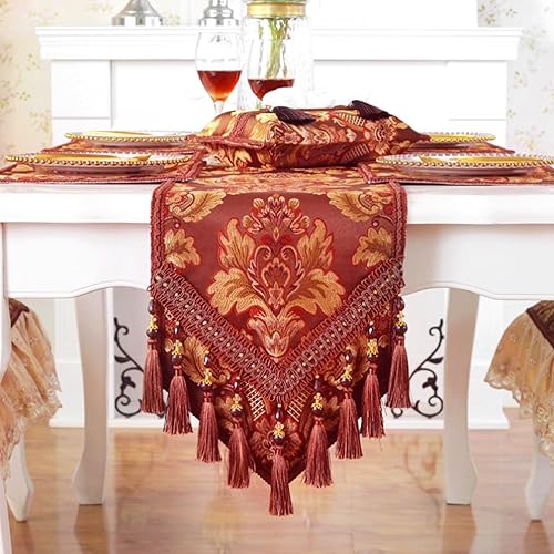 Miniatura 5 de Camino de mesa (78.7 x 13.0 in), diseño de jacquard, color rojo