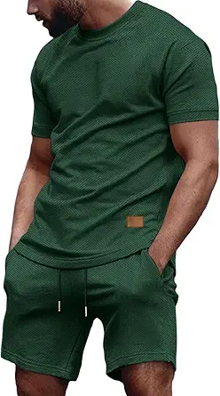 Vssjavun Men's Track Suits 2 Piece Outfits Casual Short Sleeve Shirt and Shorts Set Sweatsuit Summer Tracksuit